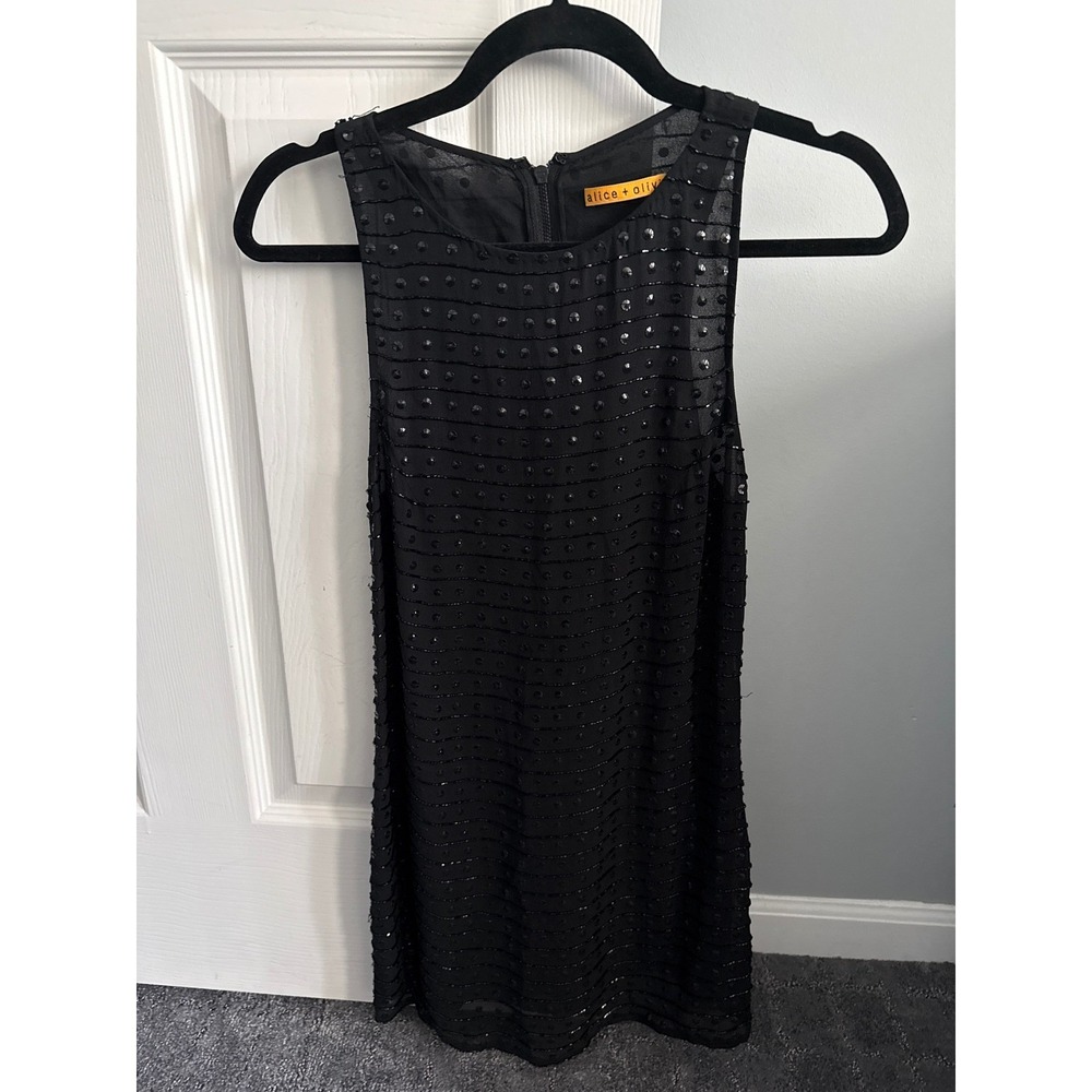 Alice Olivia Black Beaded Sequin Mini Dress Evening Party Cocktail size 0